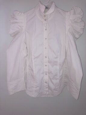 Byron Lars White Ruffled Puff-Sleeve Button-Up Top